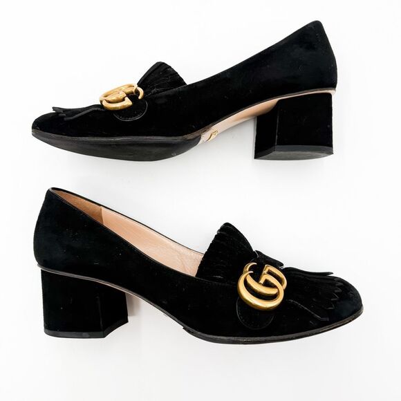 Gucci GG Marmont Loafers Pumps Kiltie Fringe Block Mid Heel Size EU 38.5 US 8.5 - Picture 6 of 11